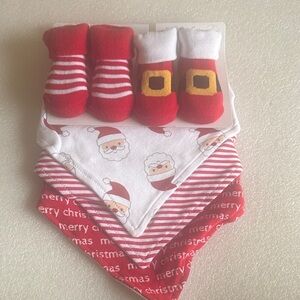 Hudson Baby Santa Bibs and Socks Set - Red and White-5 piece set